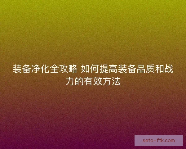 装备净化全攻略 如何提高装备品质和战力的有效方法